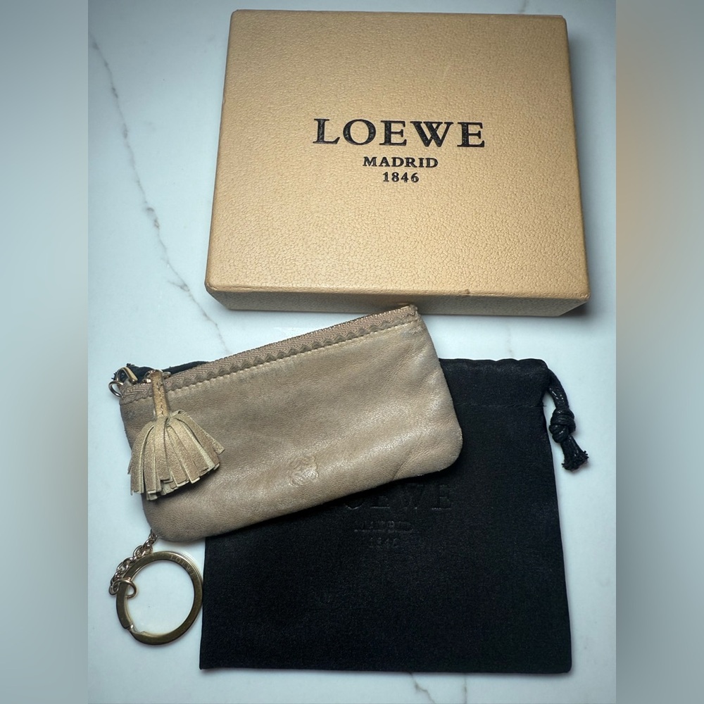 Loewe Tan Leather Coin Purse Keychain, Authentic, Vintage